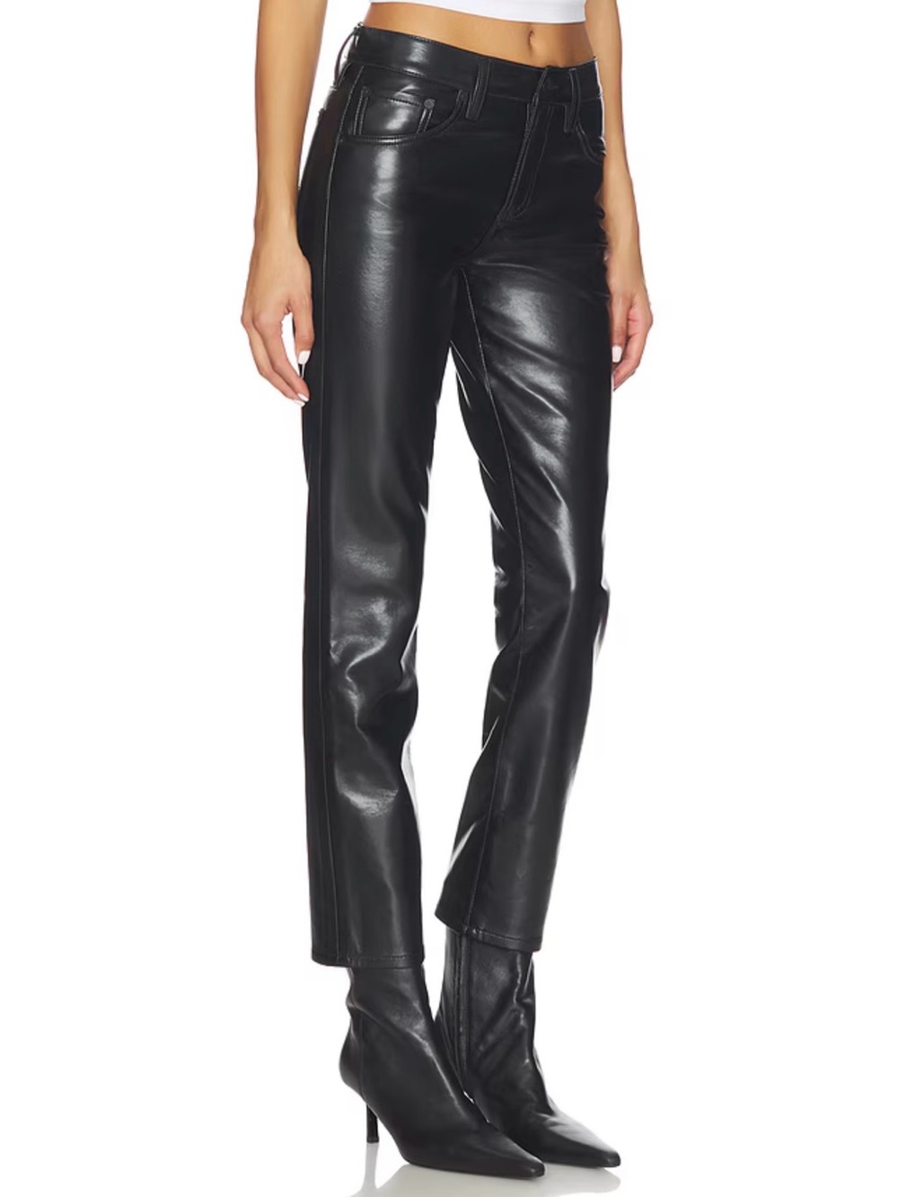 AGOLDE Cocktail Ankle Leather Pants Size 23 Detox Black Low Rise Slim Straight